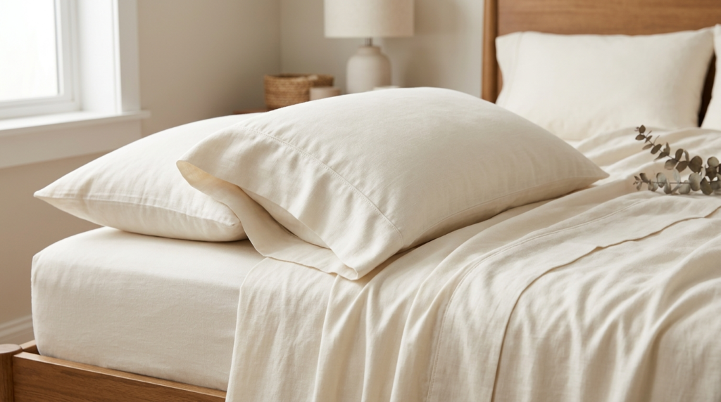 Close-up product photography of premium bamboo bed sheets an