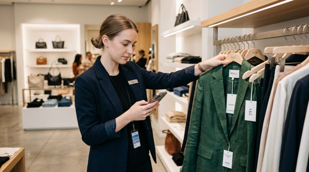 Close-up of female fashion store employee checking shift sch