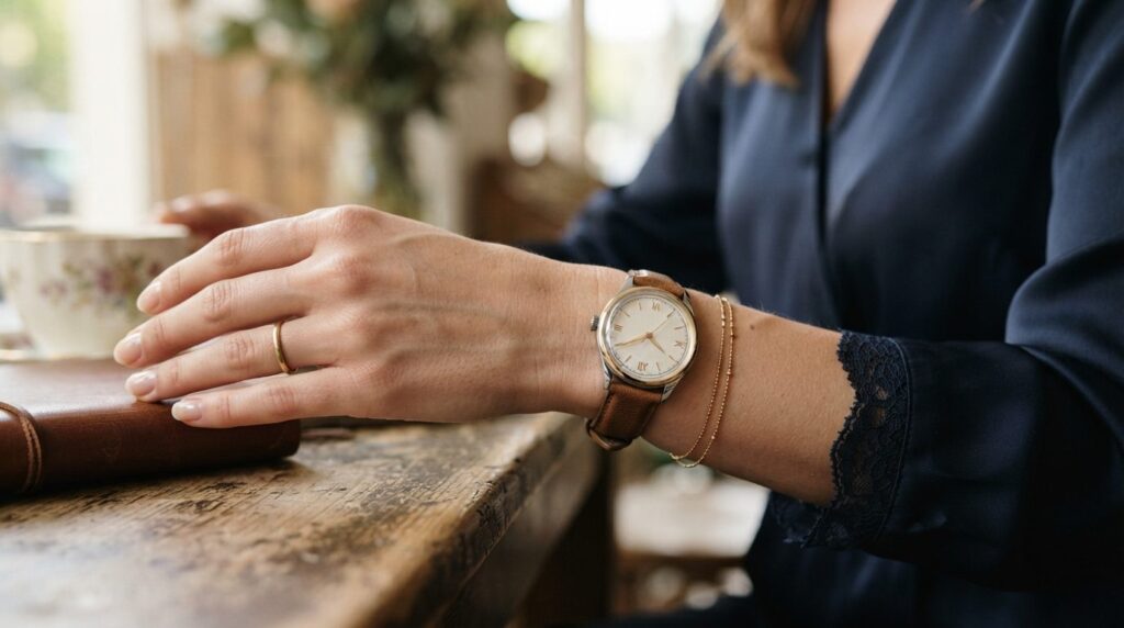 Close-up fashion lifestyle shot of a womans hand and wrist