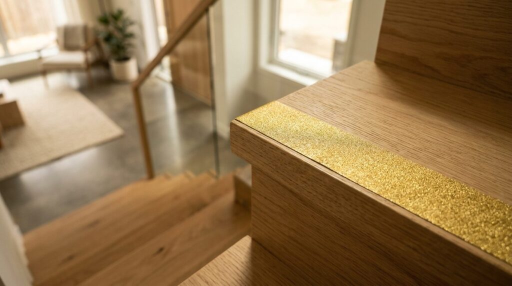 Close-up detail shot of premium brushed gold anti-slip tape 